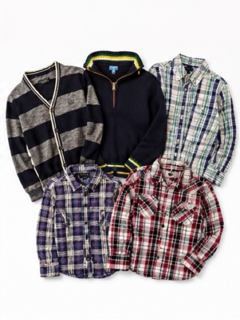 Big Boys Shirt Bundle M/L Plaid Button Ups Sweaters 5 Pc Cotton Lot Brand Names